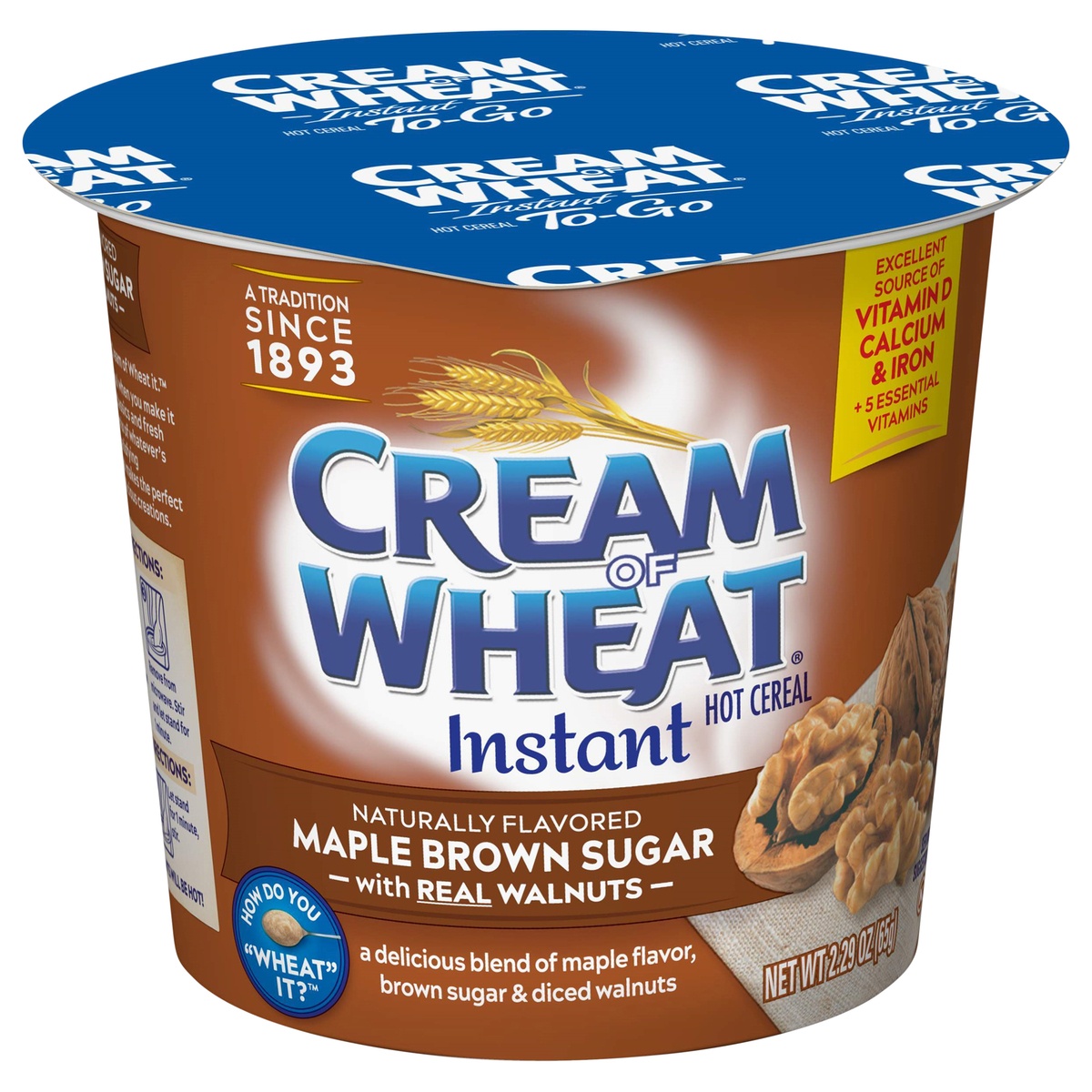 slide 1 of 1, Cream Of Wheat To-Go Instant Maple Brown Sugar Walnut Hot Cereal 2.29 oz, 2.29 oz