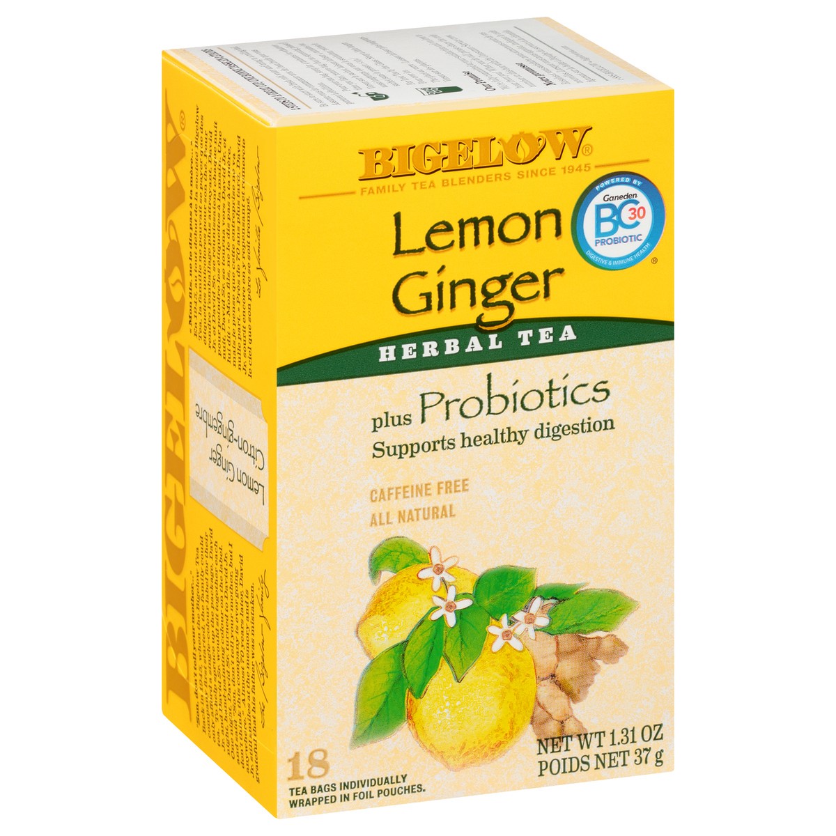 slide 7 of 10, Bigelow Probiotics Herbal Tea Bags Caffeine Free Lemon Ginger - 1.64 oz, 1.64 oz