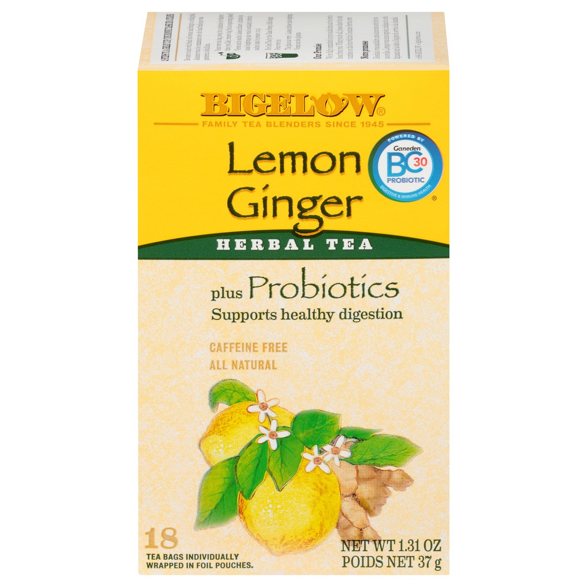 slide 1 of 10, Bigelow Probiotics Herbal Tea Bags Caffeine Free Lemon Ginger - 1.64 oz, 1.64 oz