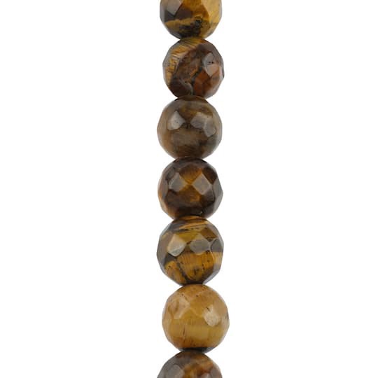 slide 1 of 3, Yellow Tiger's Eye Faceted Round Beads, 10mm By Bead Landing, 10mm
