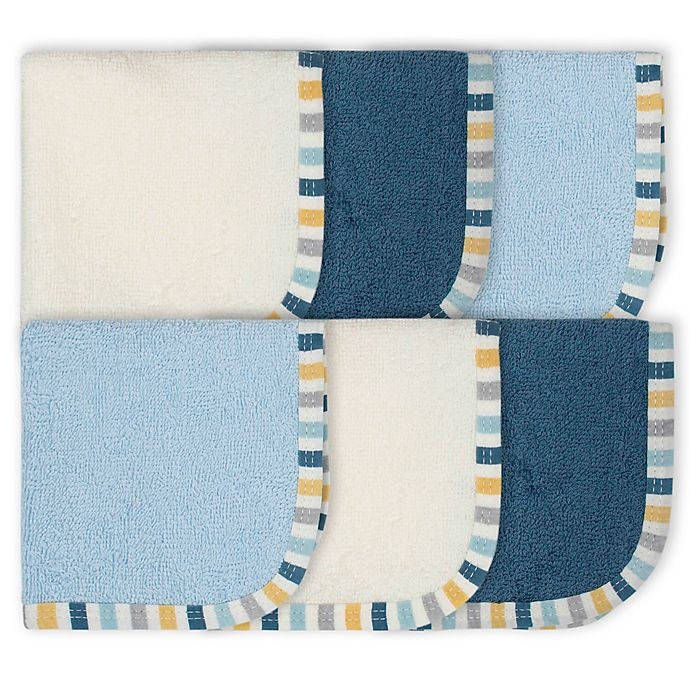 slide 1 of 4, Gerber Woven Washcloths - Blue/White, 6 ct