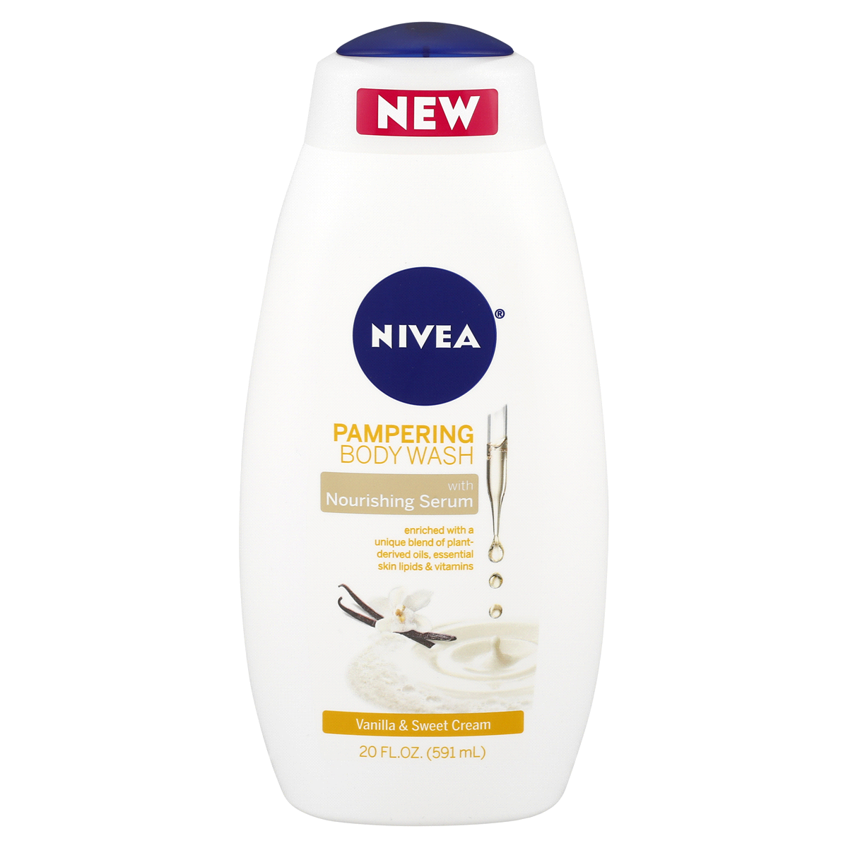 slide 1 of 1, Nivea Vanilla & Sweet Cream Pampering Body Wash with Nourishing Serum, 20 oz