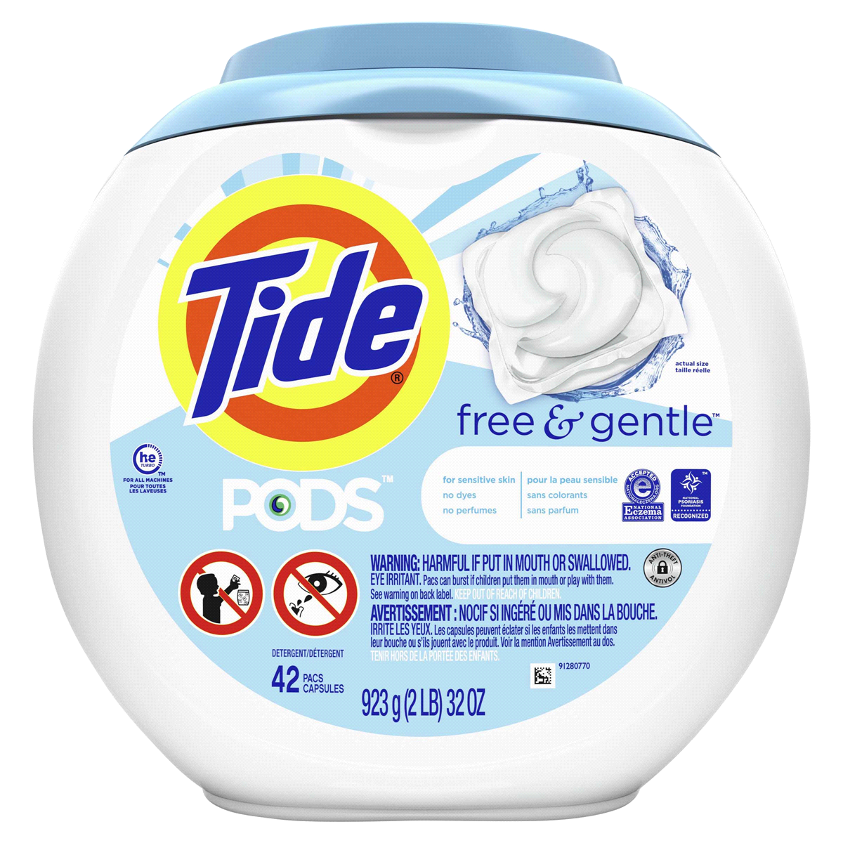 slide 1 of 3, Tide Free & Gentle Laundry Detergent Pacs, 42 ct