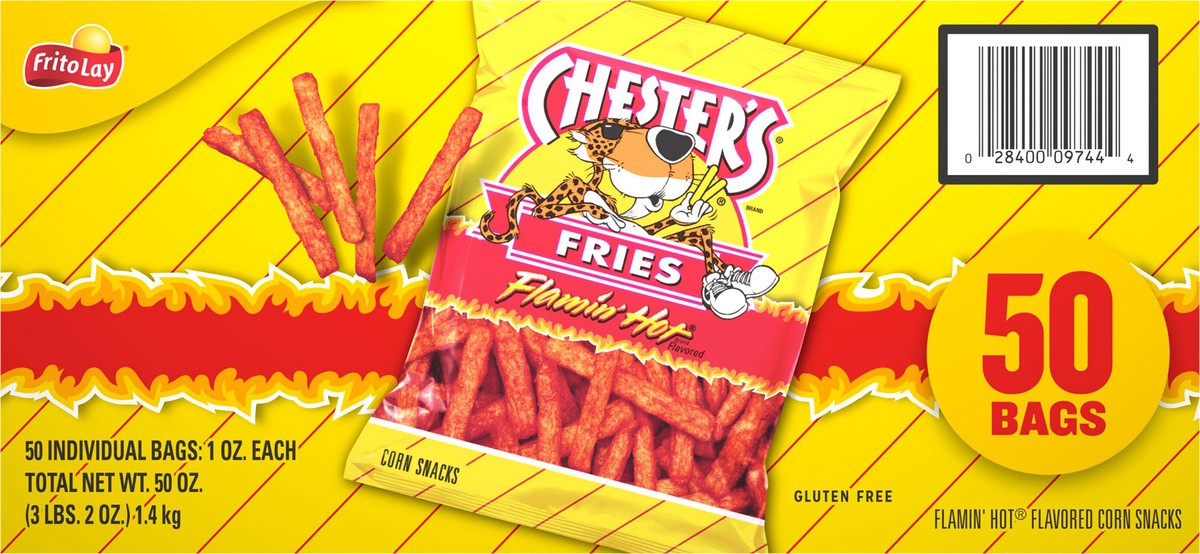 slide 10 of 14, Chester's Fries Corn Snacks Flamin' Hot Flavored 1 Oz 50 Count, 50 ct
