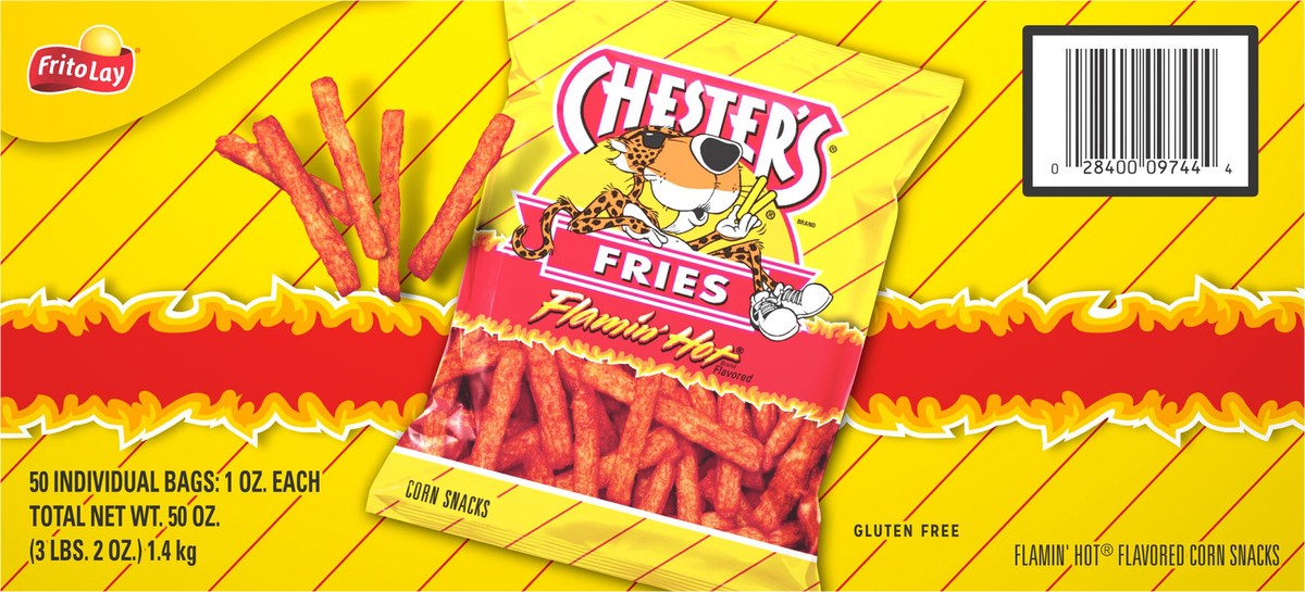 slide 5 of 14, Chester's Fries Corn Snacks Flamin' Hot Flavored 1 Oz 50 Count, 50 ct