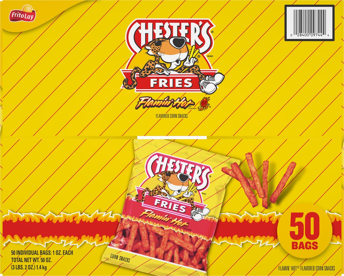 slide 9 of 14, Chester's Fries Corn Snacks Flamin' Hot Flavored 1 Oz 50 Count, 50 ct