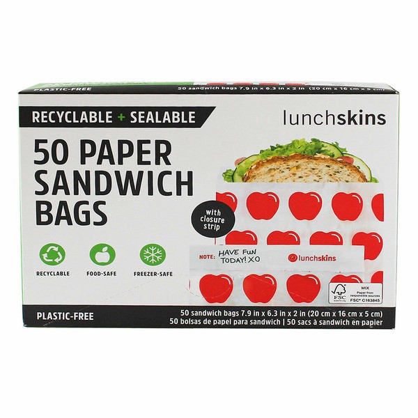 slide 1 of 1, Lunchskins Recyclable + Sealable Sandwich Bags w/Closure Strip, Red Apple, 50 ct