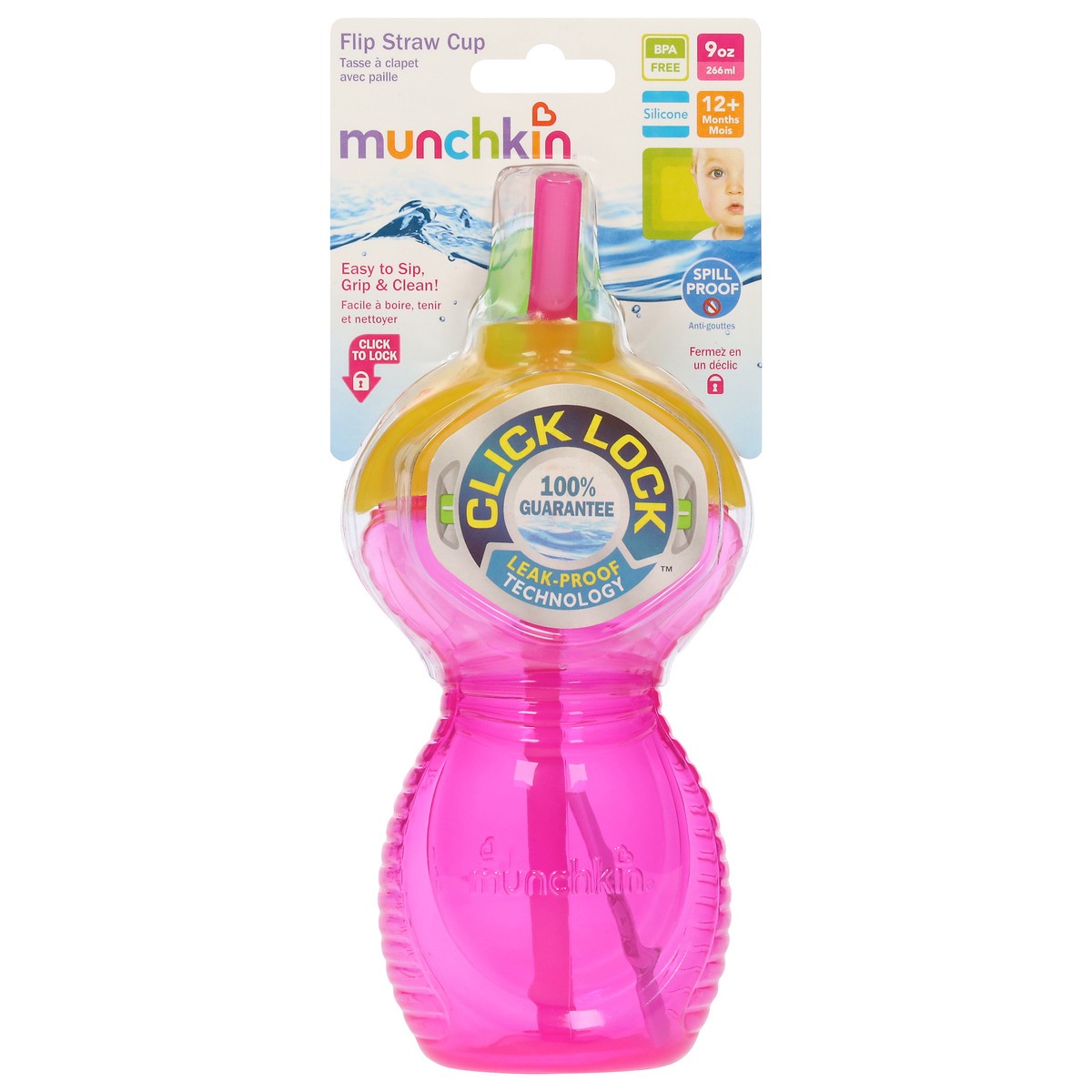 slide 1 of 9, Munchkin Click Lock 12+ Months 9 Ounce Flip Straw Cup 1 ea, 1 ct