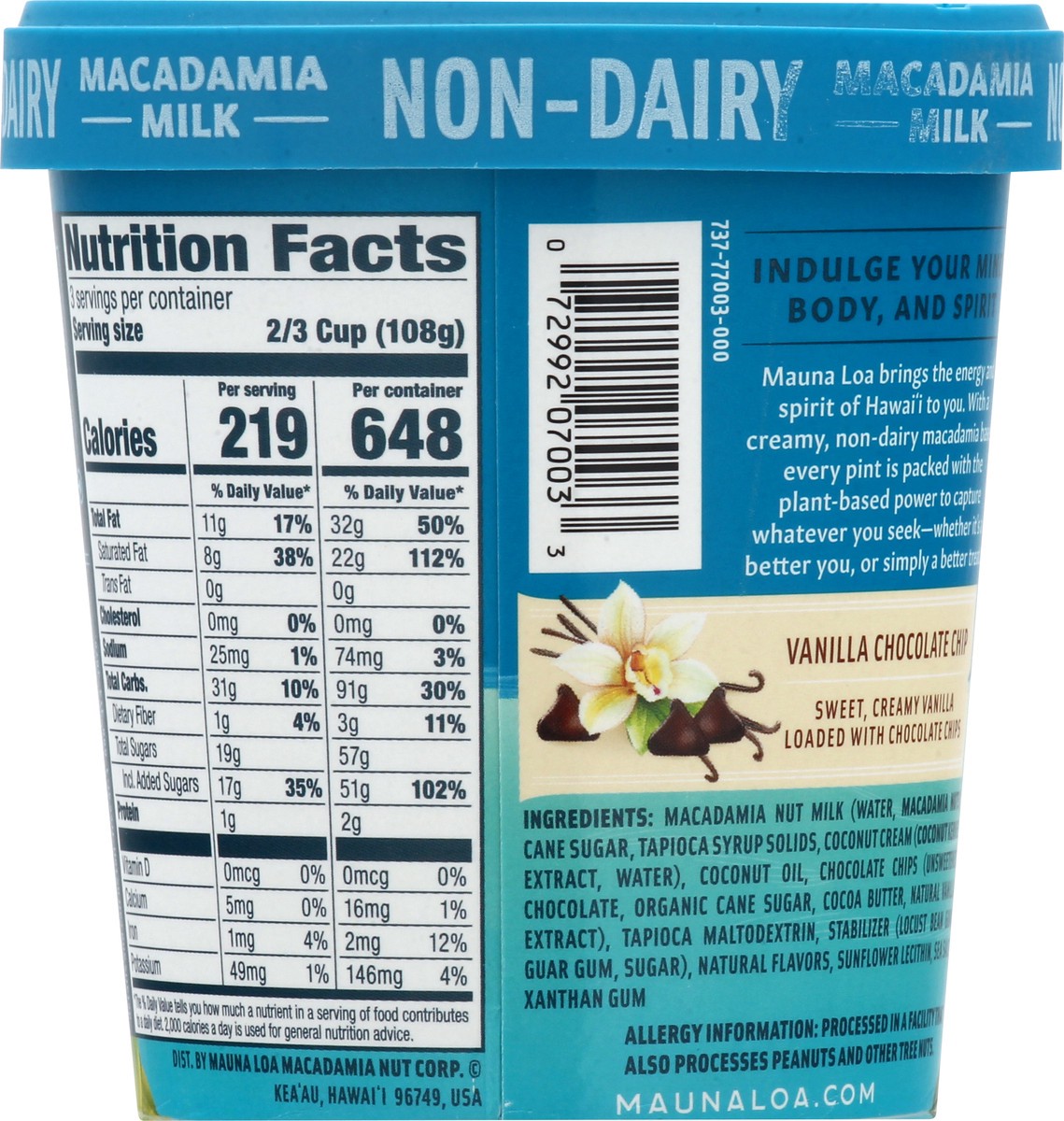 slide 5 of 9, Mauna Loa Non Dairy Macadamia Milk Vanilla Chocolate Chip Frozen Dessert, 1 pint