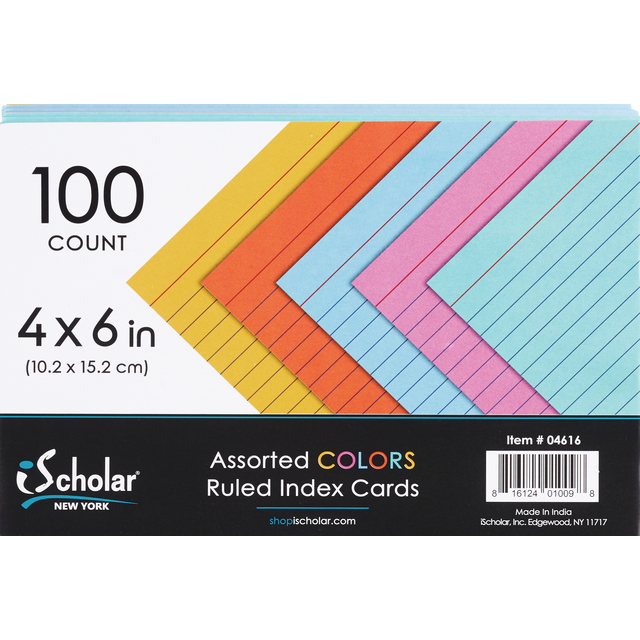 slide 1 of 1, Ruled Index Cards Assorted Colors, 100 ct