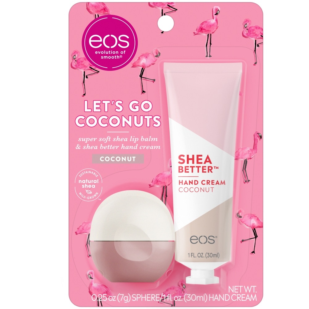 slide 1 of 1, eos Spring Notes Let's Go Coconuts Shea Lip Balm & Shea Butter Hand Cream, 1 ct