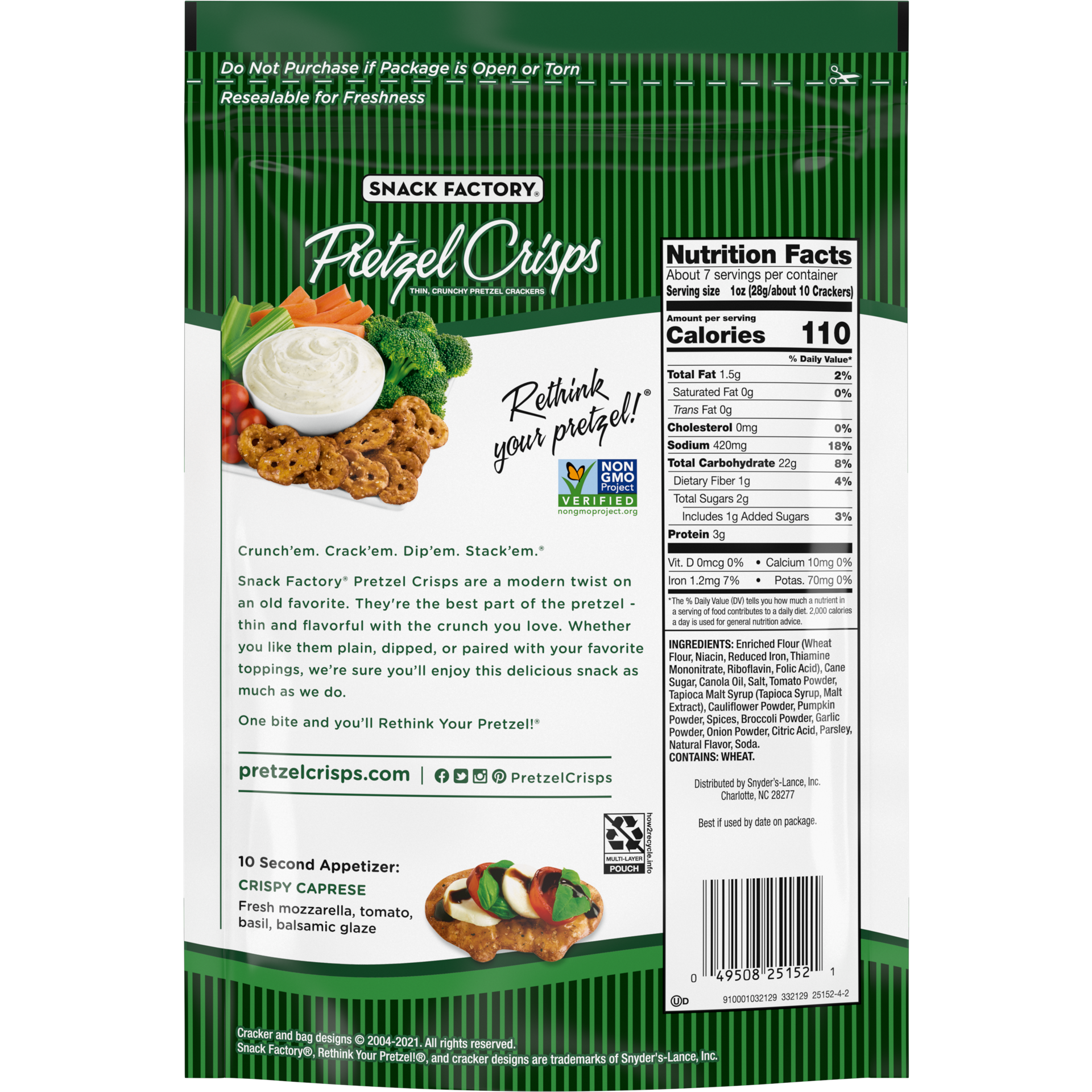 slide 2 of 5, Snack Factory Garden Veggie Pretzel Crisps, 7.2 oz