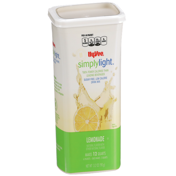 slide 1 of 1, Hy-vee Simplylight, Lemonade Sugar Free, Low Calorie Drink Mix - 6 ct; 3.2 oz, 6 ct; 3.2 oz
