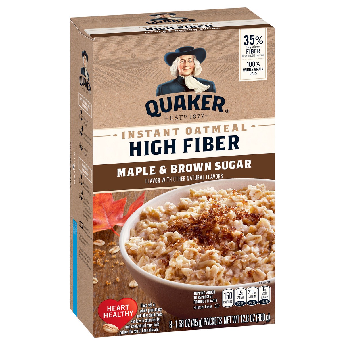 slide 2 of 6, Quaker Select Starts High Fiber Maple & Brown Sugar Instant Oatmeal, 8 ct; 1.58 oz
