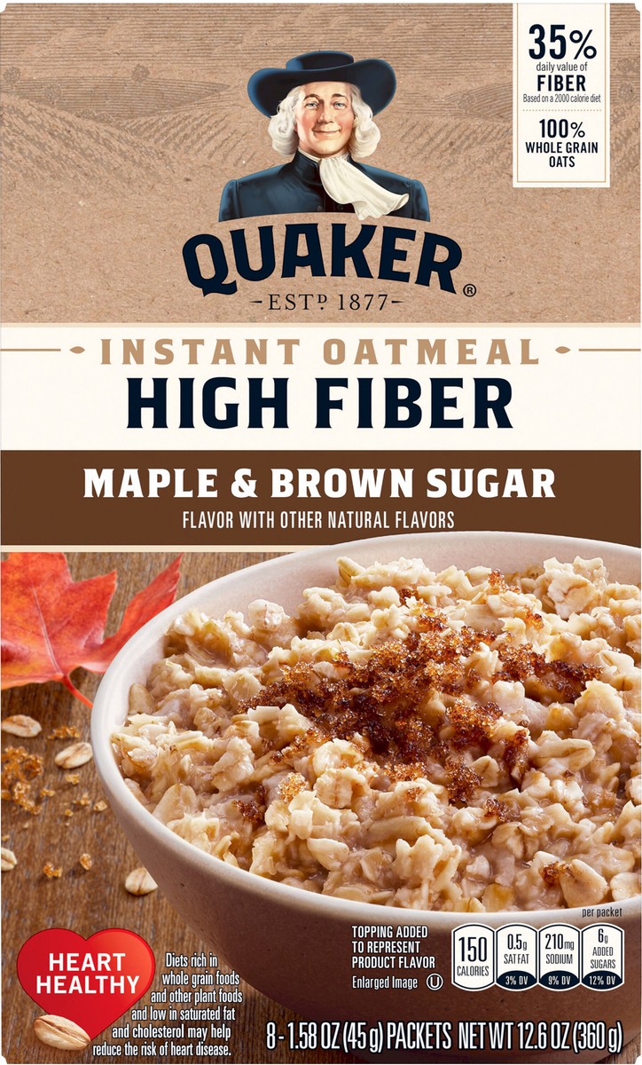 slide 4 of 6, Quaker Select Starts High Fiber Maple & Brown Sugar Instant Oatmeal, 8 ct; 1.58 oz