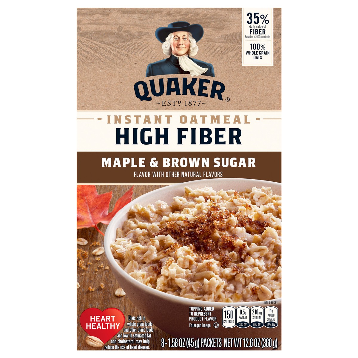 slide 1 of 6, Quaker Select Starts High Fiber Maple & Brown Sugar Instant Oatmeal, 8 ct; 1.58 oz