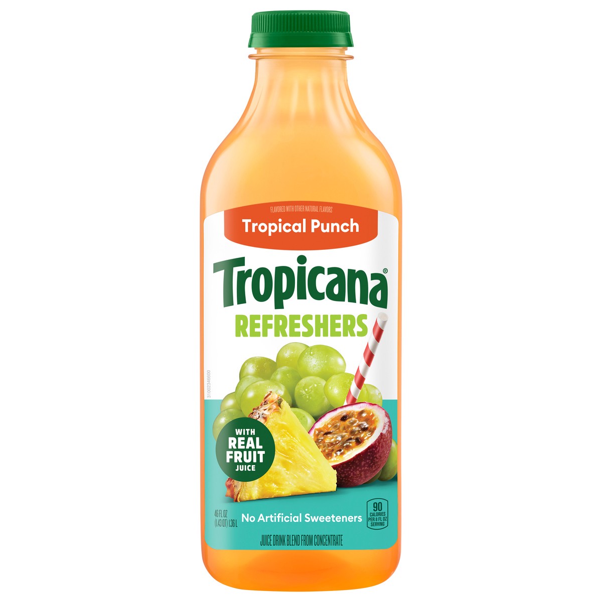 slide 3 of 3, Tropicana Refreshers Tropical Punch Juice Drink, with Real Fruit Juice, 46 fl oz Bottle, 46 fl oz