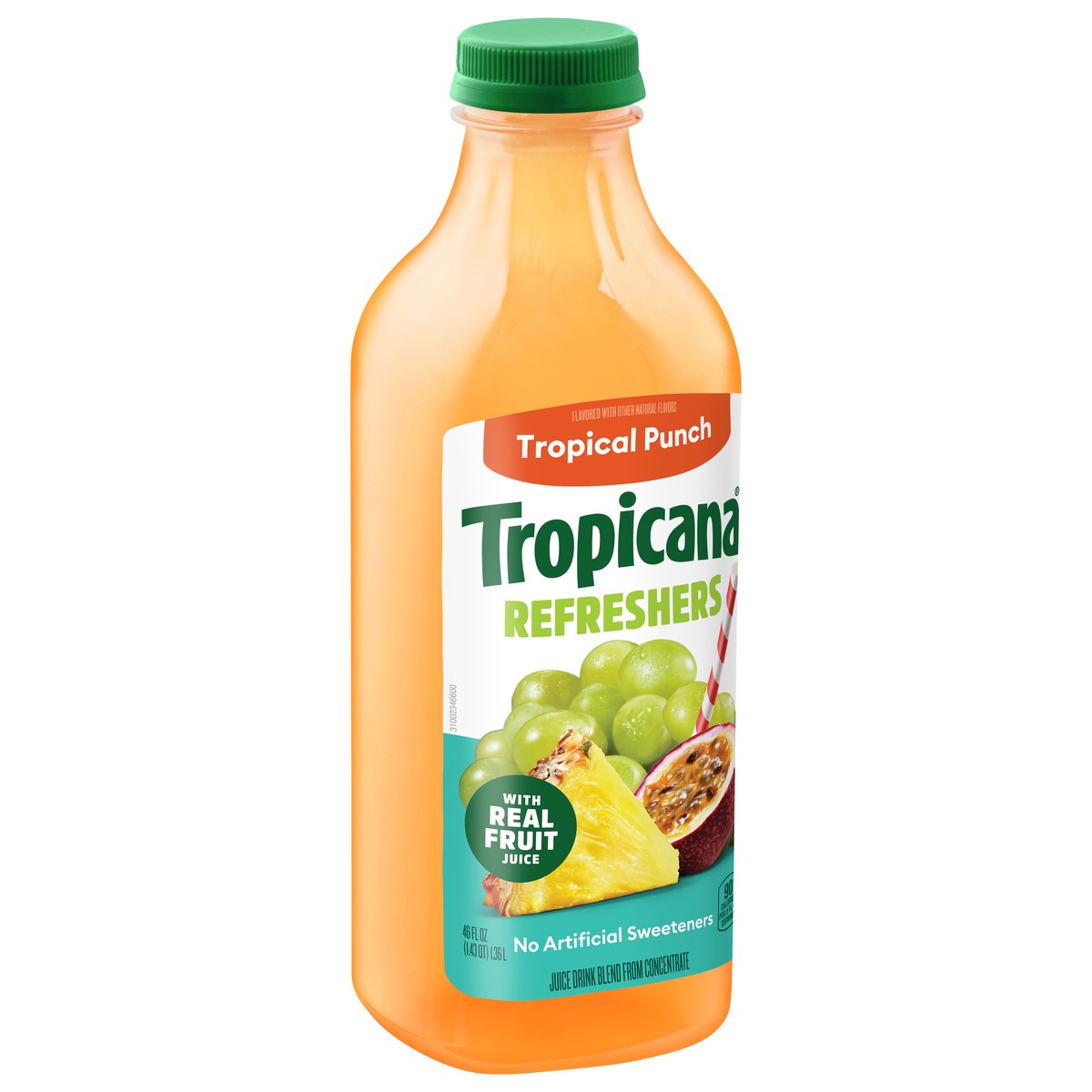 slide 2 of 3, Tropicana Refreshers Tropical Punch Juice Drink, with Real Fruit Juice, 46 fl oz Bottle, 46 fl oz