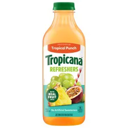Tropicana Refreshers Tropical Punch Juice Drink, with Real Fruit Juice, 46 fl oz Bottle