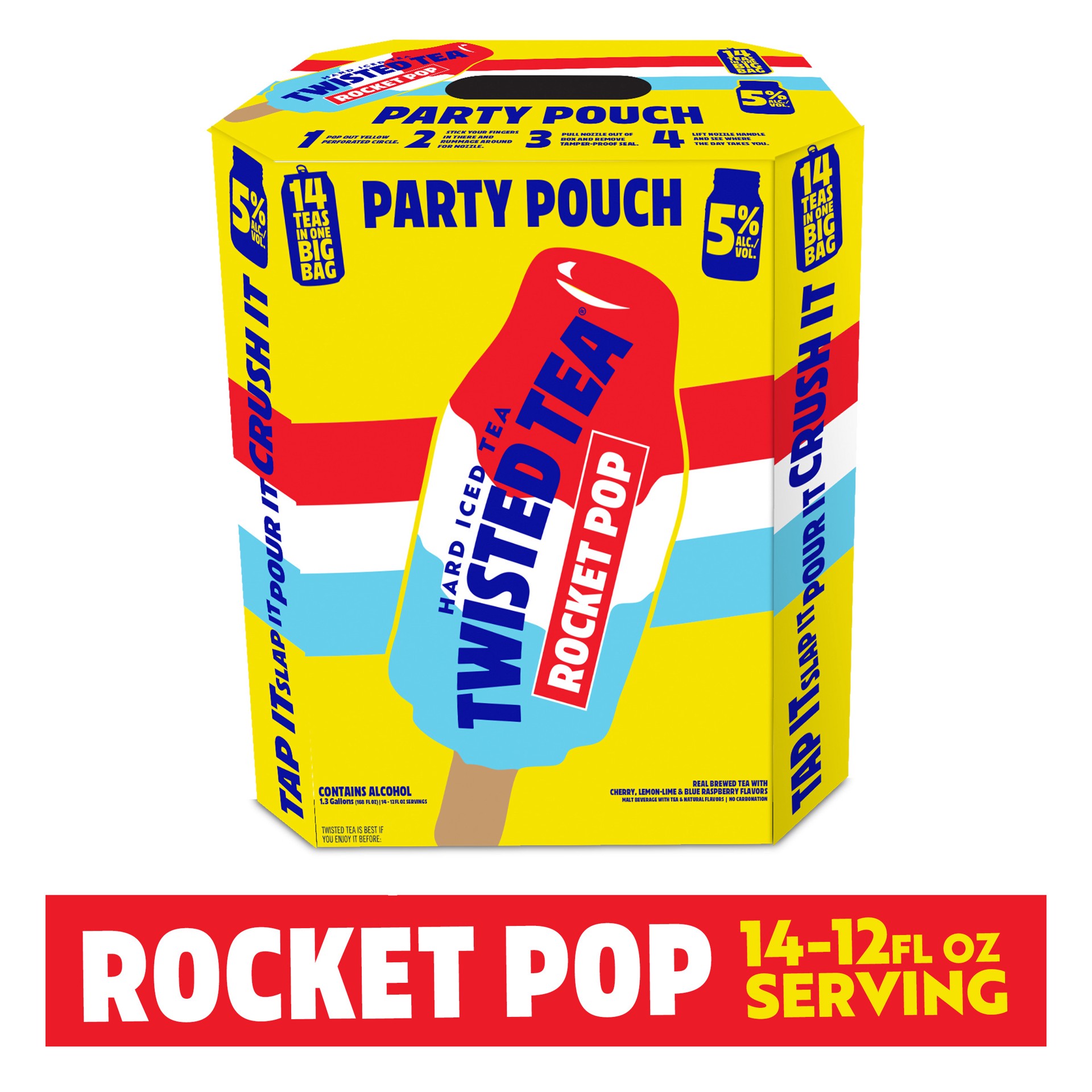 slide 1 of 7, Twisted Tea Rocket Pop Party Pouch, Hard Iced Tea (5 Liter), 5 liter