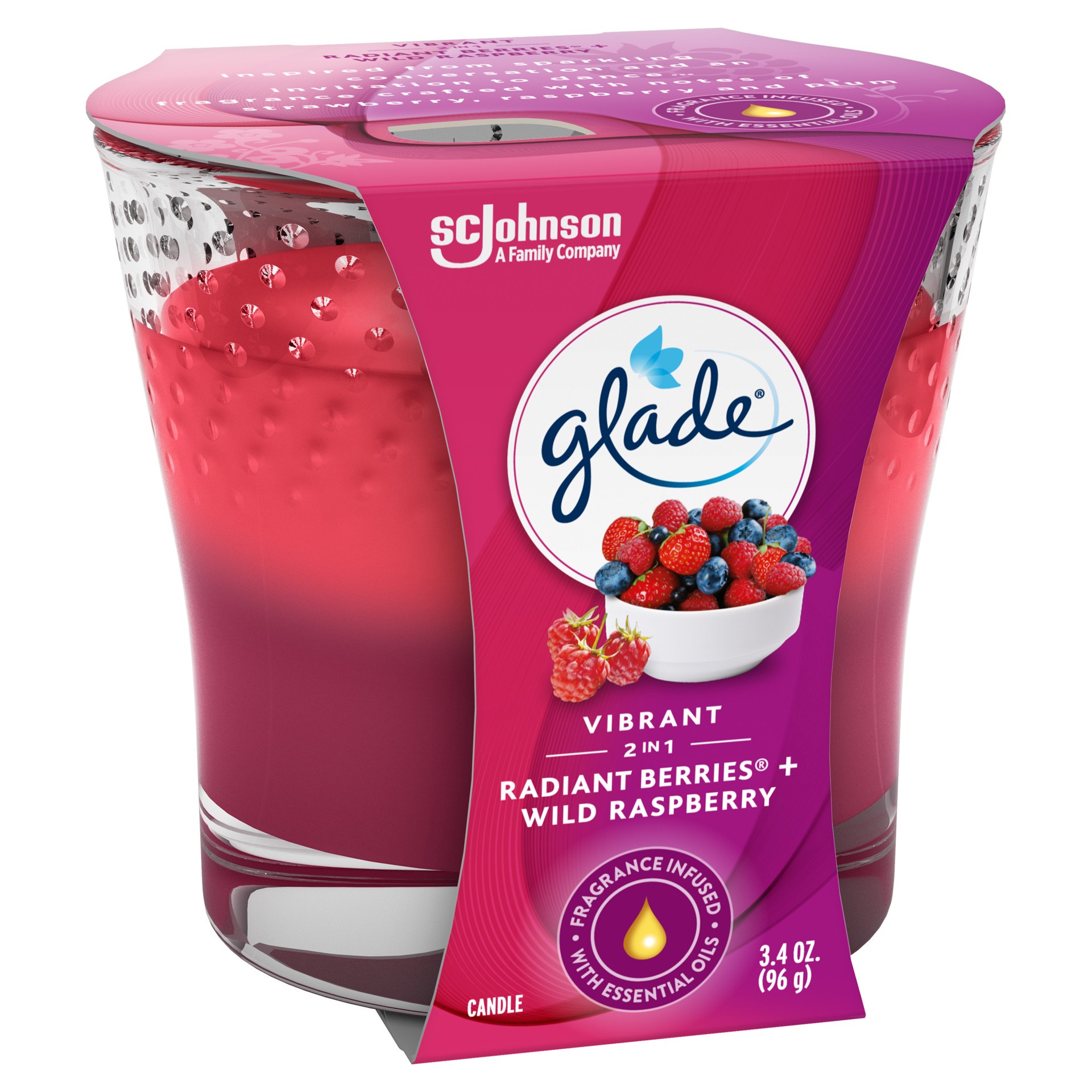 slide 5 of 5, Glade 2in1 Jar Candle Air Freshener, Radiant Berries & Wild Raspberry, 3.4 oz, 3.4 oz