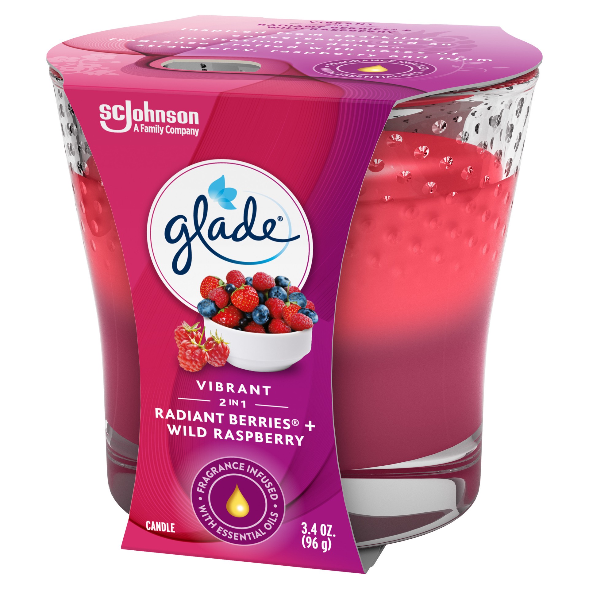 slide 4 of 5, Glade 2in1 Jar Candle Air Freshener, Radiant Berries & Wild Raspberry, 3.4 oz, 3.4 oz