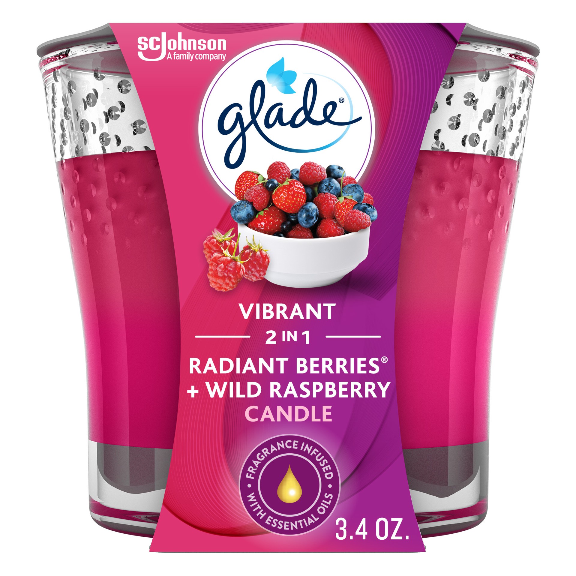 slide 3 of 5, Glade 2in1 Jar Candle Air Freshener, Radiant Berries & Wild Raspberry, 3.4 oz, 3.4 oz