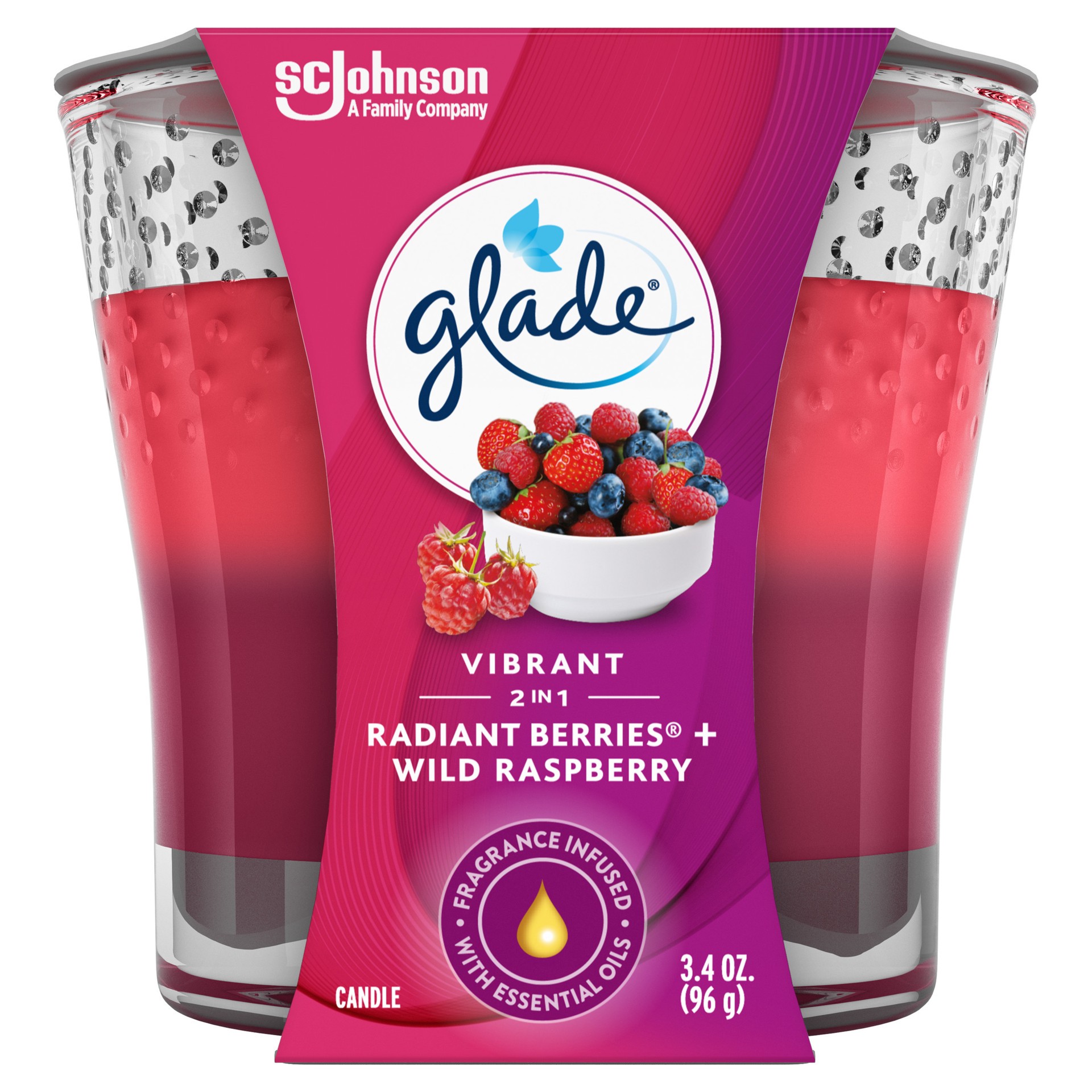 slide 1 of 5, Glade 2in1 Jar Candle Air Freshener, Radiant Berries & Wild Raspberry, 3.4 oz, 3.4 oz