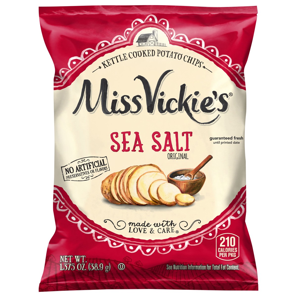 slide 1 of 4, Miss Vickie's Kettle Cooked Potato Chips Sea Salt Original 1.375 Oz, 1.38 oz