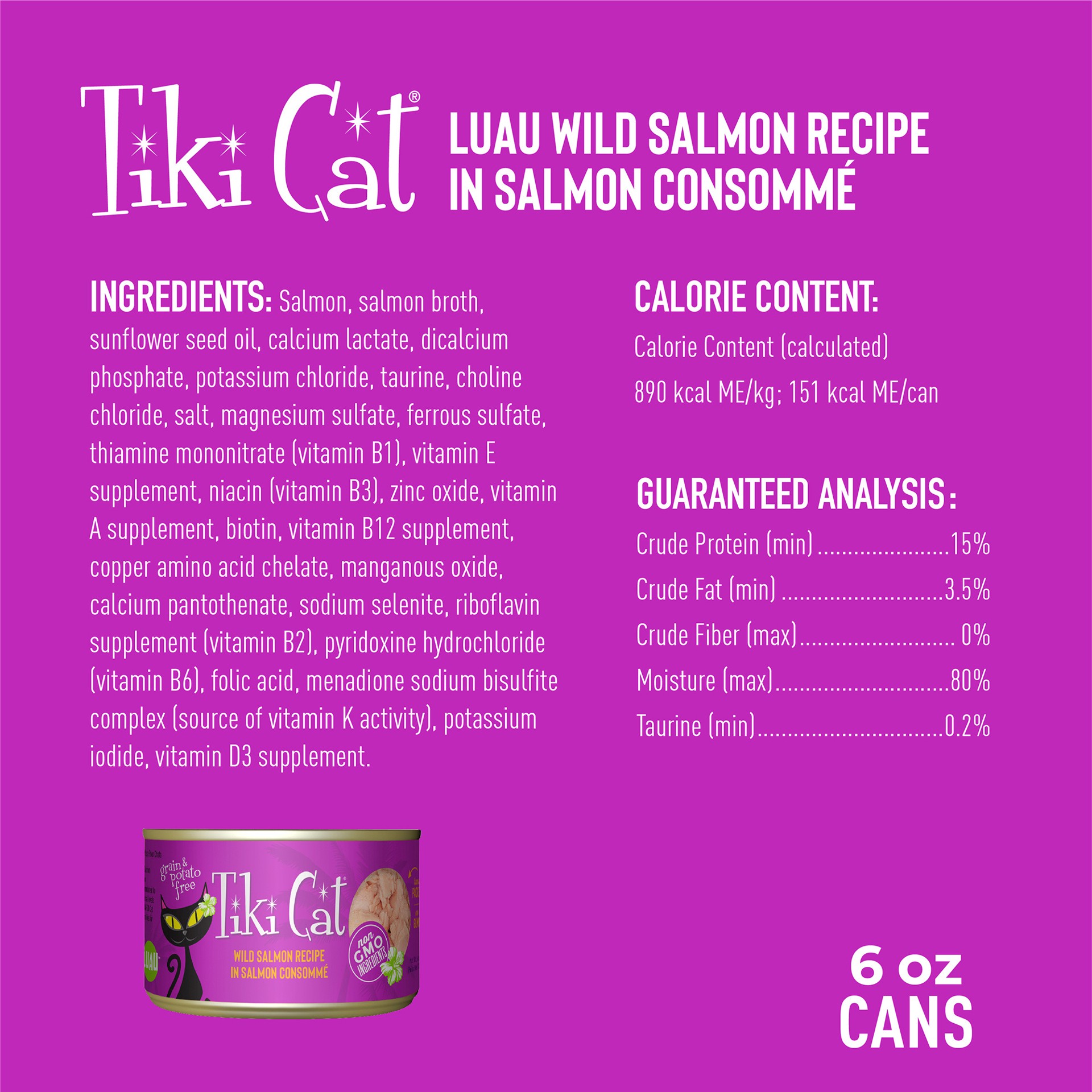 slide 4 of 7, Tiki Cat Luau Wet Cat Food, Wild Salmon, 6 oz. Can, 6 oz