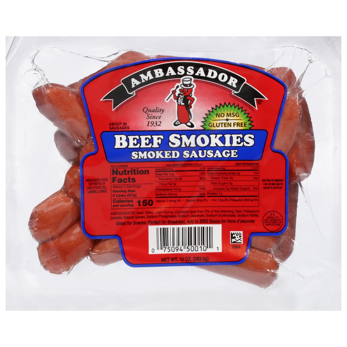 slide 1 of 13, Ambassador Beef Little Smokies, 10 oz