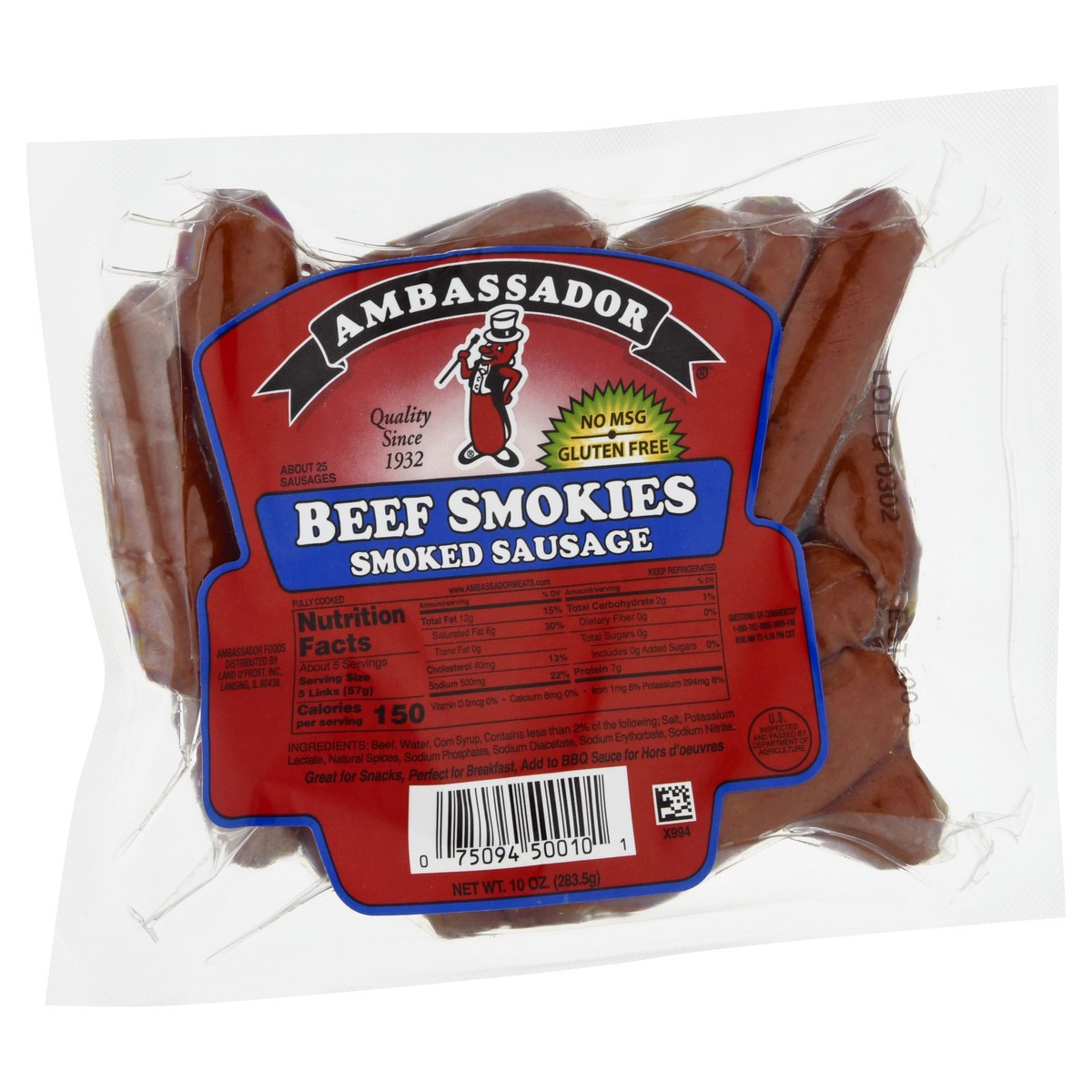 slide 9 of 13, Ambassador Beef Little Smokies, 10 oz