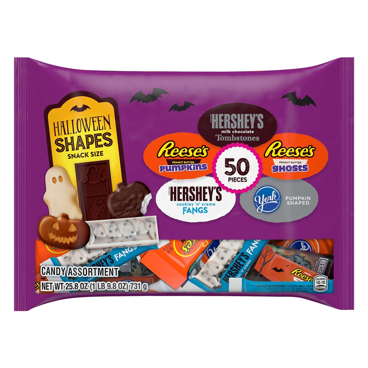 slide 1 of 1, Hershey's Halloween Snack Size Spooky Shapes Assortment, 50 ct; 25.8 oz