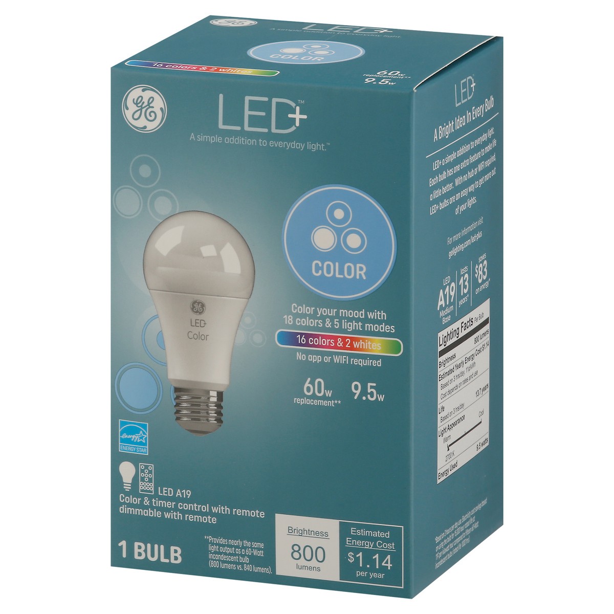 slide 6 of 9, GE 9.5 Watts Color LED+ Light Bulb 1 ea, 1 ct