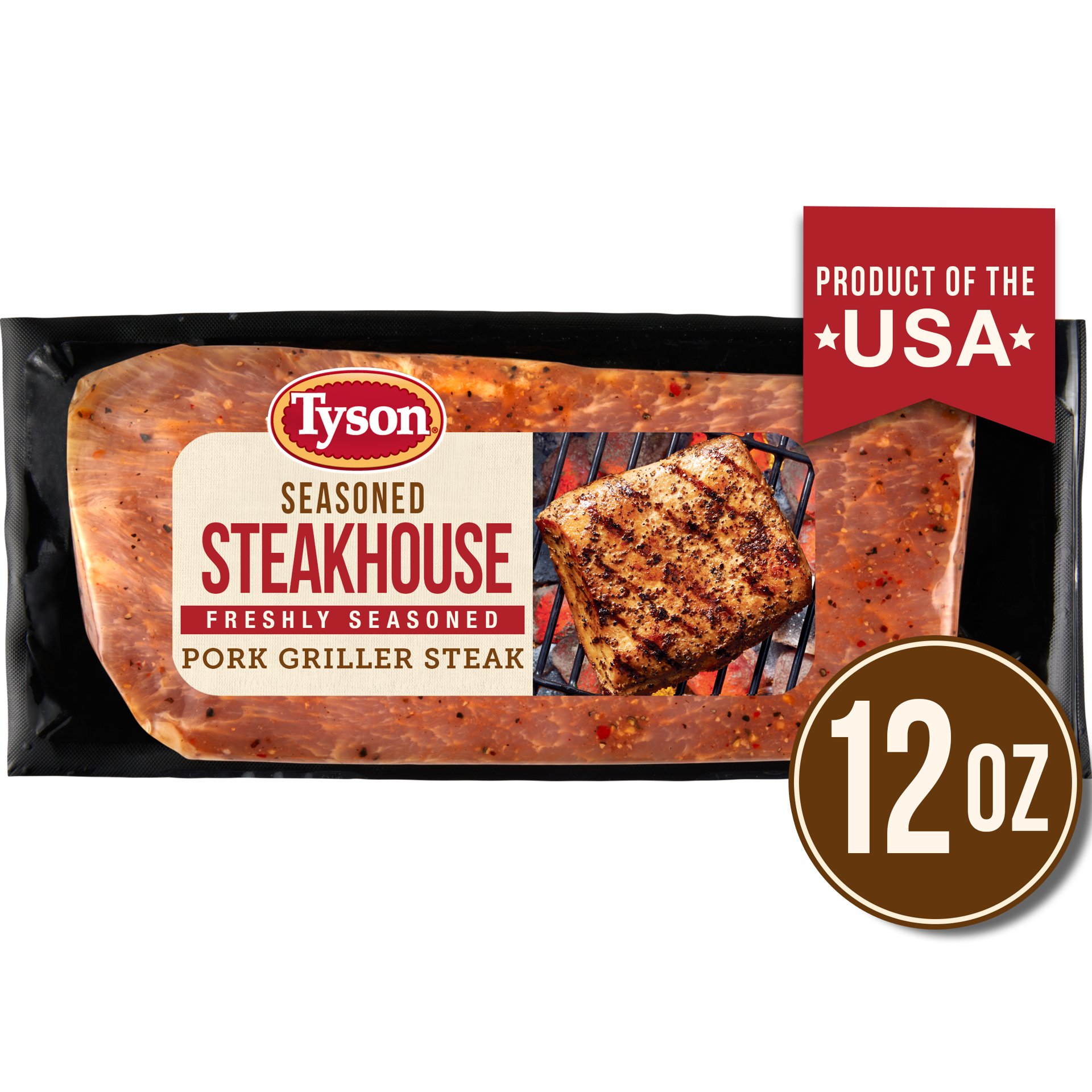 slide 1 of 3, Tyson Pork Griller Steak, Steakhouse Marinade, 12 oz