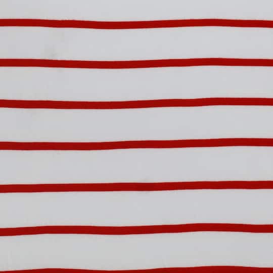 slide 1 of 3, Fabric Merchants Red & White Stripes Double Brushed 4-Way Stretch Fabric, 60 in