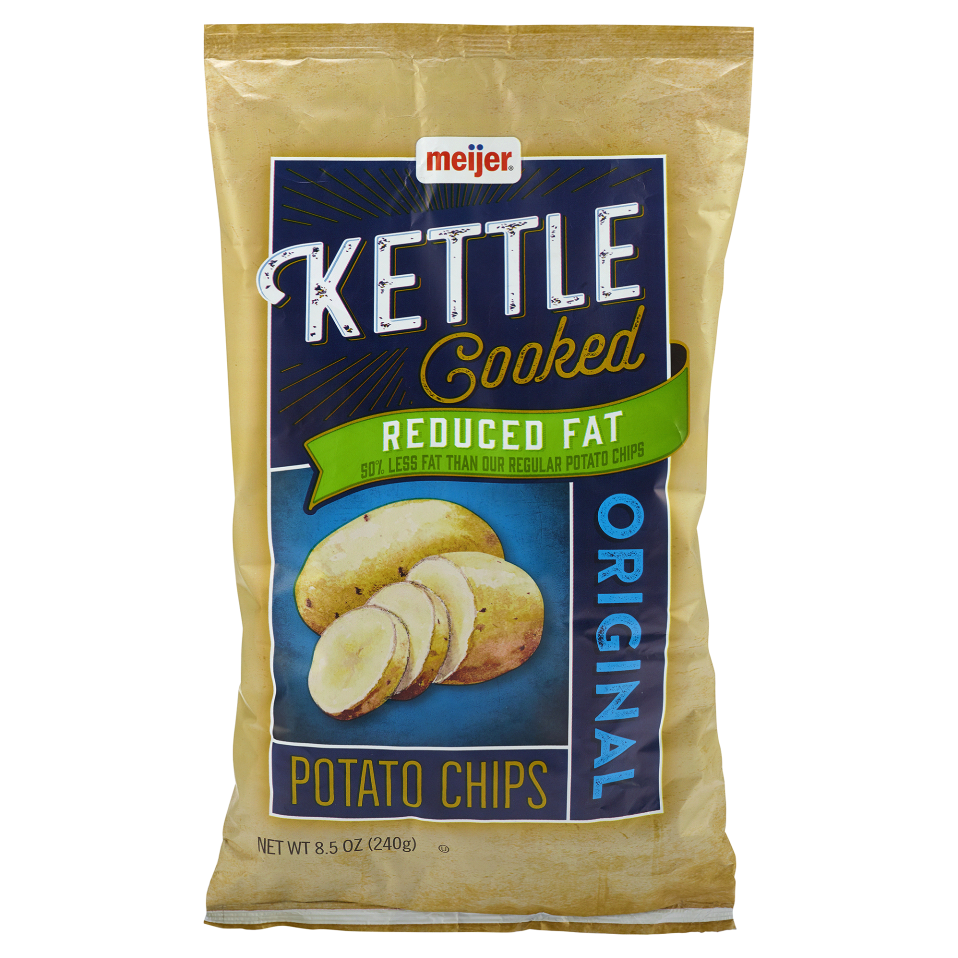 slide 1 of 2, Meijer Reduced Fat Kettle Cooked Potato Chips, 8.5 oz