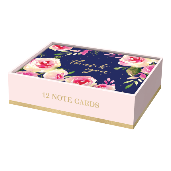 slide 1 of 4, Lady Jayne Thank You Note Cards with Envelopes, Navy Roses, 12 ct; 3 1/2 in x 5 in