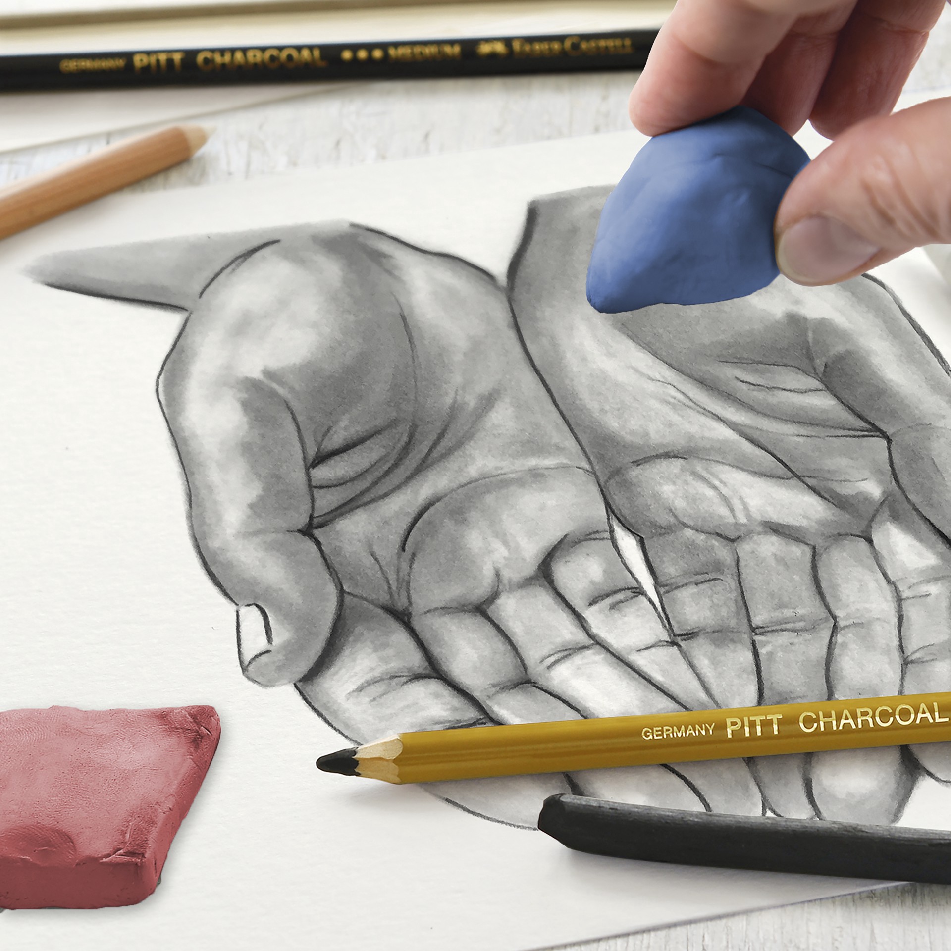 slide 4 of 4, Faber-Castell Red & Blue Kneaded Erasers Set, 2 erasers