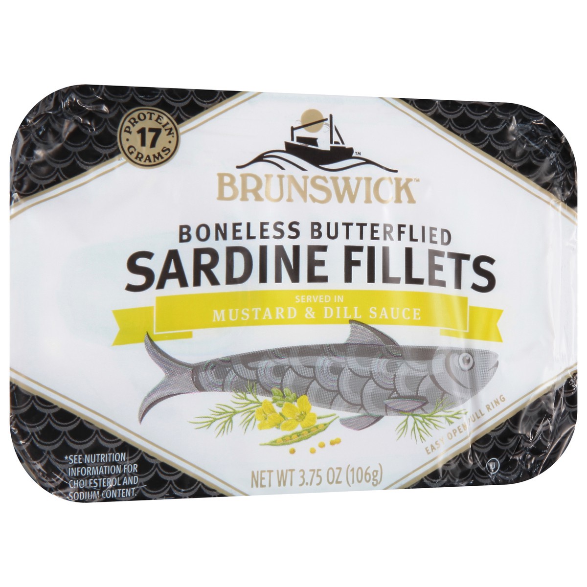 slide 2 of 9, Brunswick Boneless Butterflied Mustard & Dill Sauce Sardine Fillets 3.75 oz, 