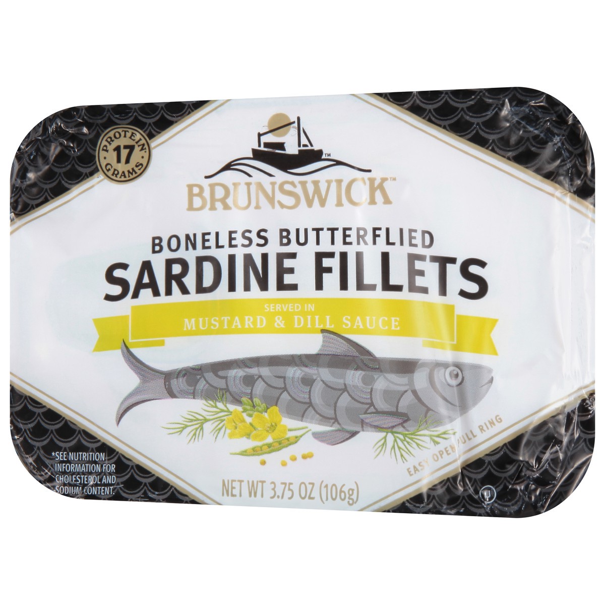 slide 3 of 9, Brunswick Boneless Butterflied Mustard & Dill Sauce Sardine Fillets 3.75 oz, 