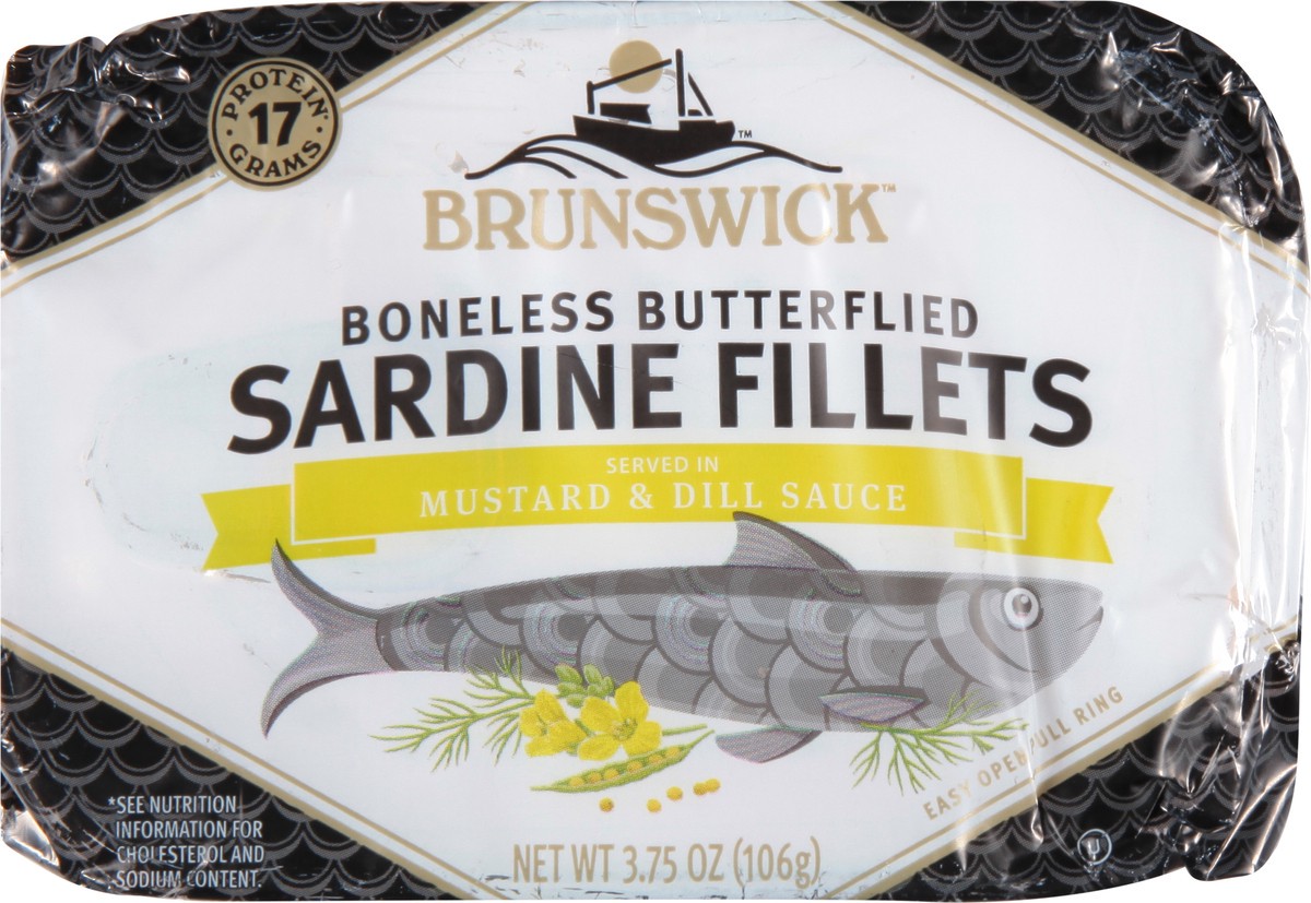 slide 6 of 9, Brunswick Boneless Butterflied Mustard & Dill Sauce Sardine Fillets 3.75 oz, 