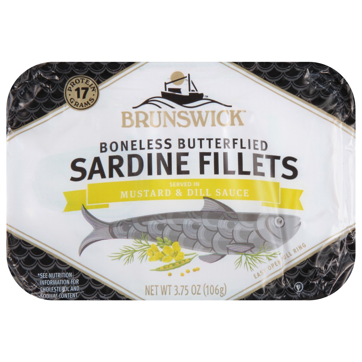 slide 1 of 9, Brunswick Boneless Butterflied Mustard & Dill Sauce Sardine Fillets 3.75 oz, 