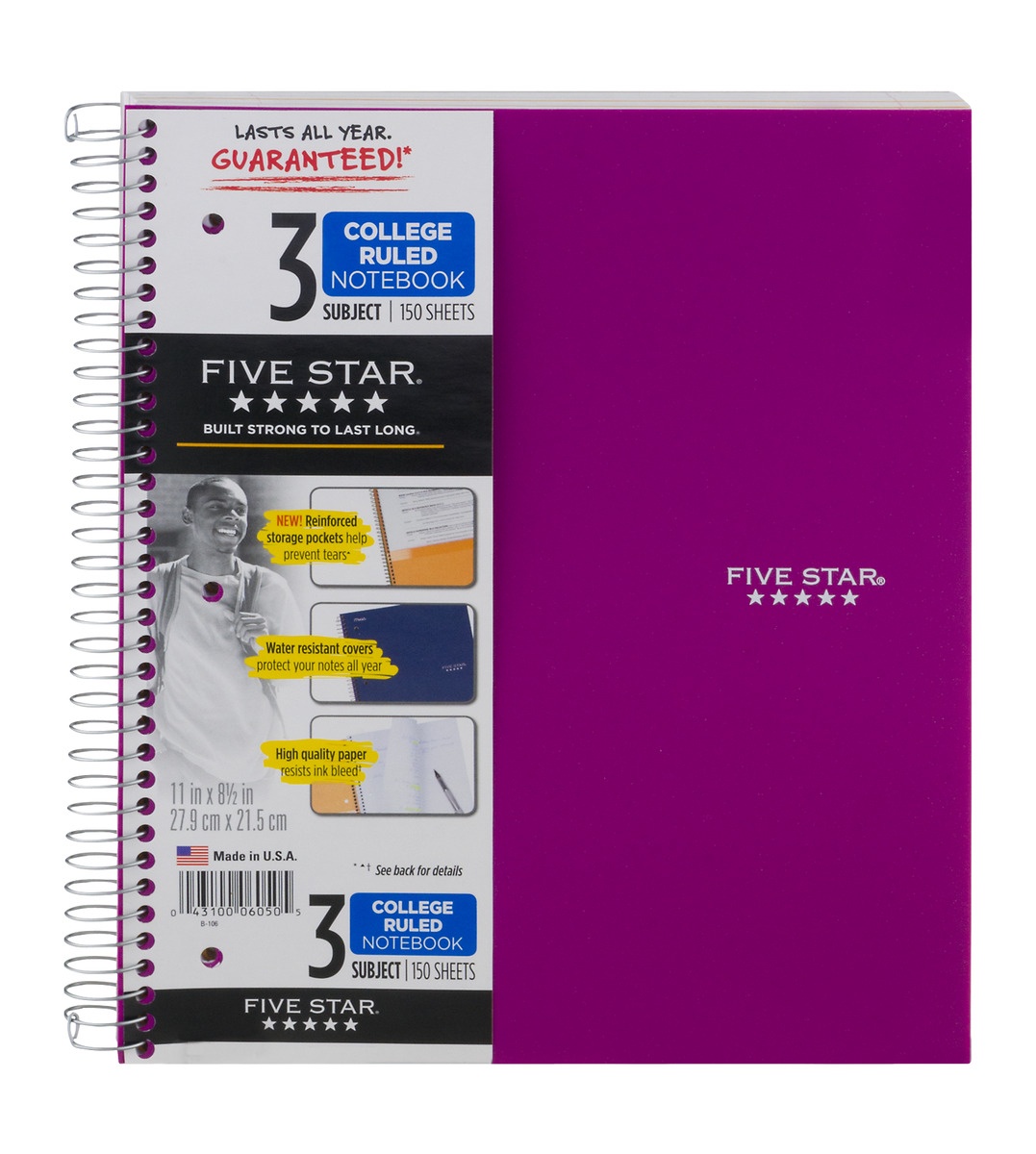 slide 1 of 1, Mead Five Star 3 Subject College Ruled Notebook - 150 Sheets, 150 ct