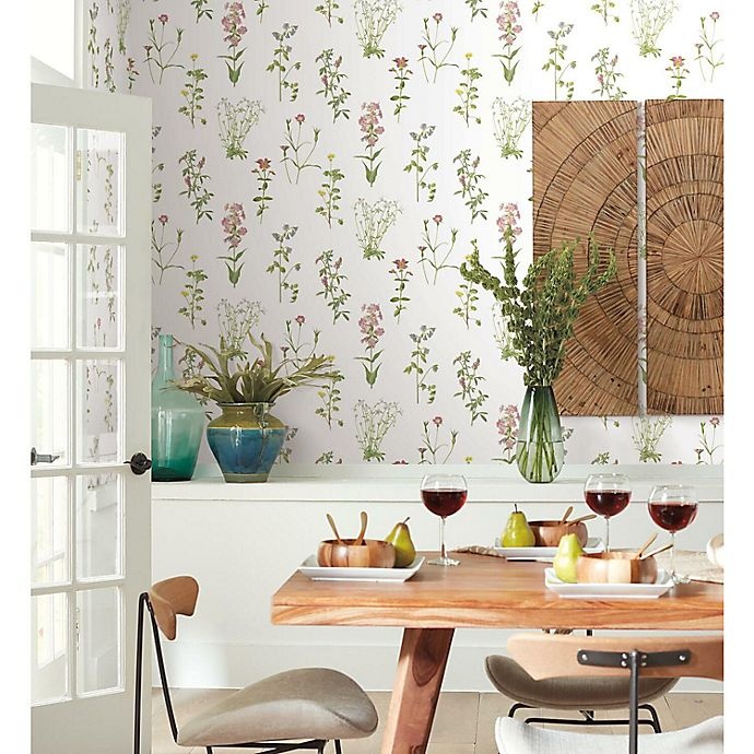 slide 2 of 9, RoomMates Botanical Print Peel & Stick Wallpaper - Green/Pink, 1 ct