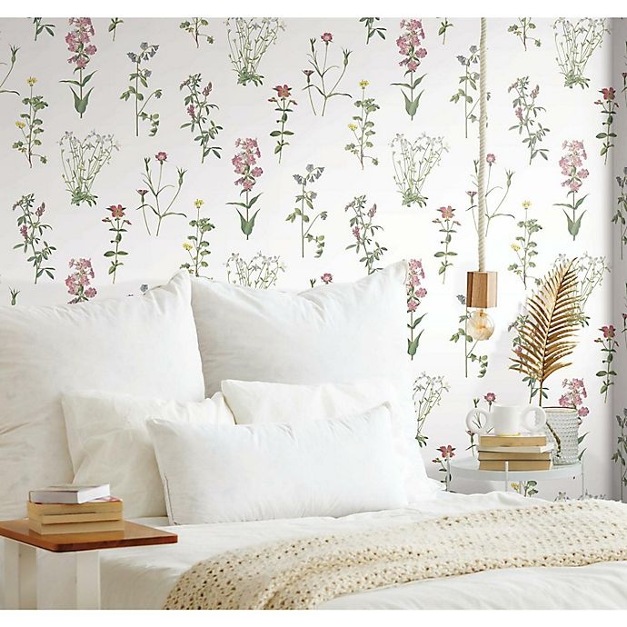 slide 3 of 9, RoomMates Botanical Print Peel & Stick Wallpaper - Green/Pink, 1 ct