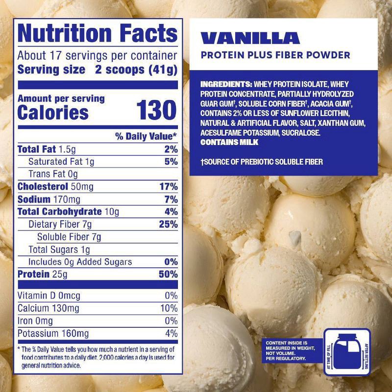 slide 3 of 8, Premier Protein Vanilla Plus Fiber Powder, 23.3 oz