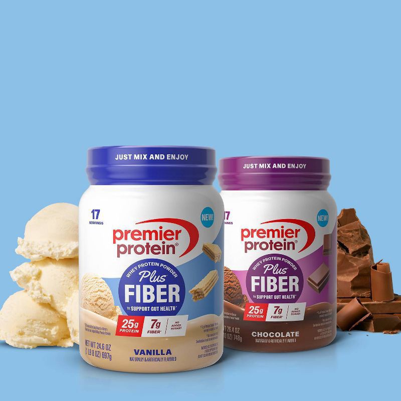 slide 7 of 8, Premier Protein Vanilla Plus Fiber Powder, 23.3 oz