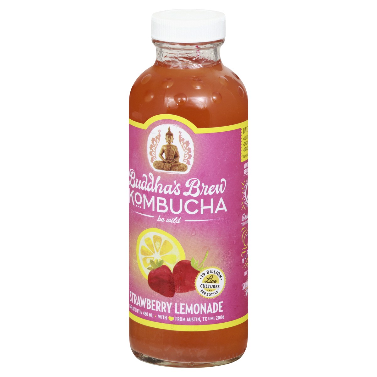 slide 5 of 11, Buddha's Brew Strawberry Lemonade Kombucha - 16 oz, 16 oz