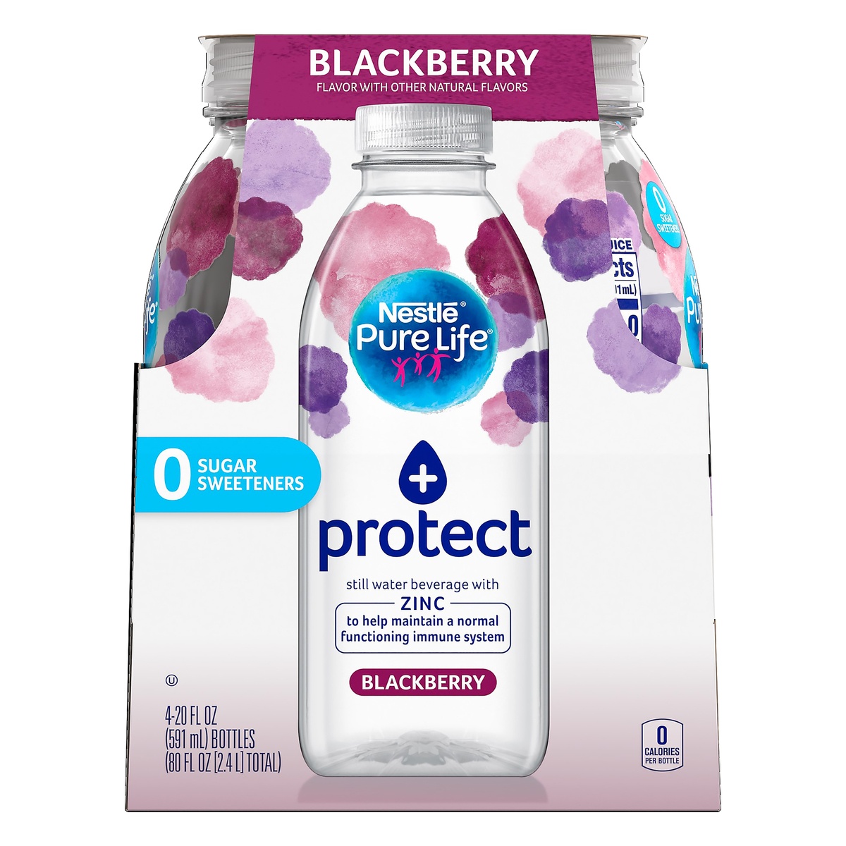 slide 1 of 1, Nestle Pure Life + Protect with Zinc, Blackberry, 20 fl oz, 4 ct; 20 oz